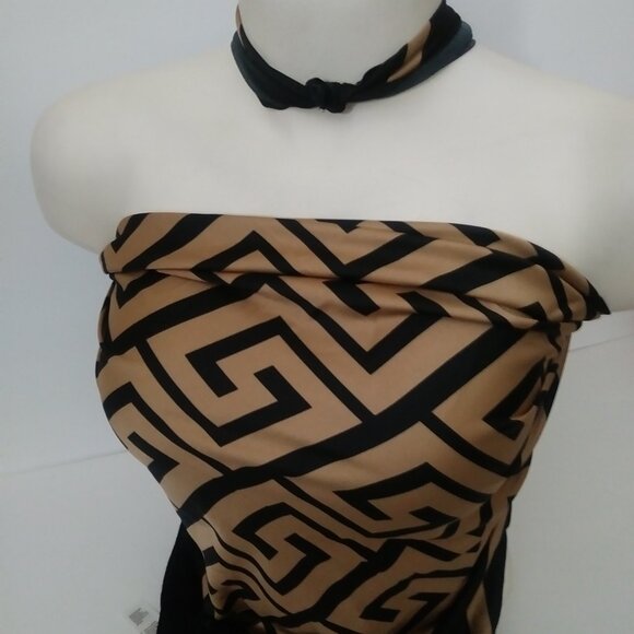 Aldo Black Tan Square Silk Scarf - Picture 2 of 12